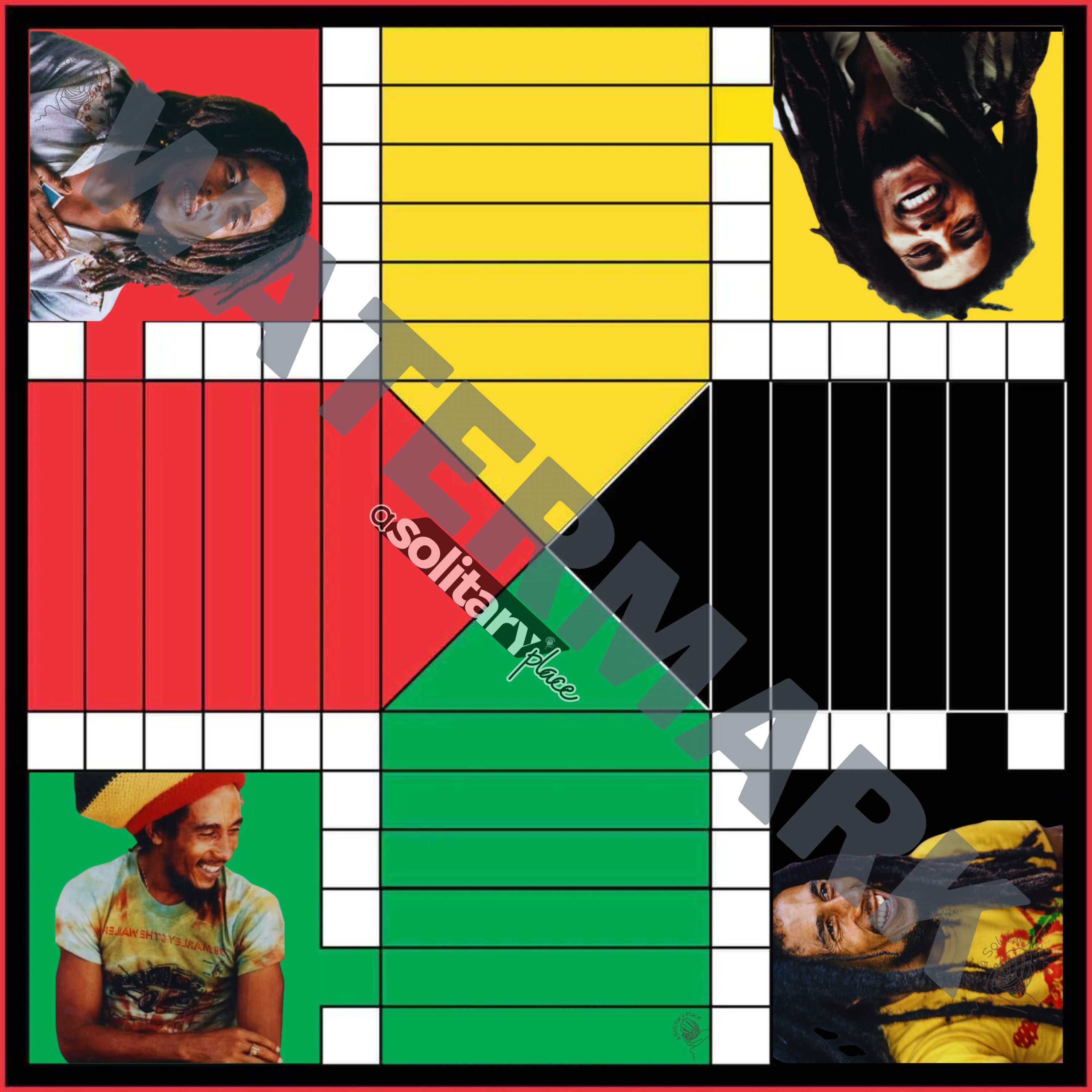 Jamaican Ludi board, Ludo board, Digital Print, Printable Game board, Dice Game, Bob Marley, Chess, Checkers, a Solitary Place