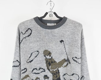 TOM HANBURY Vintage 90s Embroidery Golf Oversized Sweater