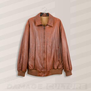 Vintage leren bomberjack Seraphin Paris – bruine Franse herenkleding (XL)