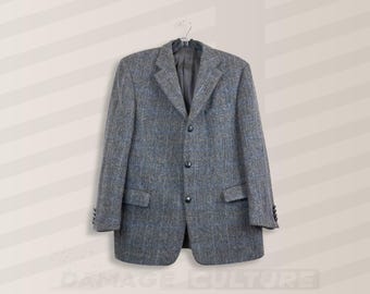 Harris Tweed Wool Blazer | Grey Windowpane | Size 50 (L)