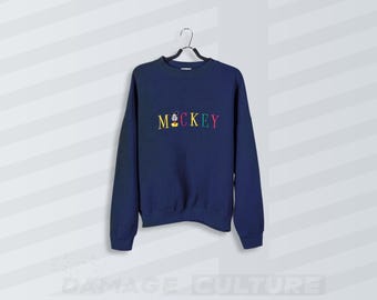 Vintage Disney Mickey & Co Sweatshirt Navy Blau Bestickter Mickey Mouse Pullover 90er Jahre Übergroß Unisex