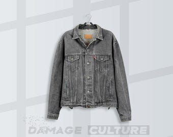 Vintage Levi’s Grey Denim Trucker Jacket | Made in Britain 90s | Size L