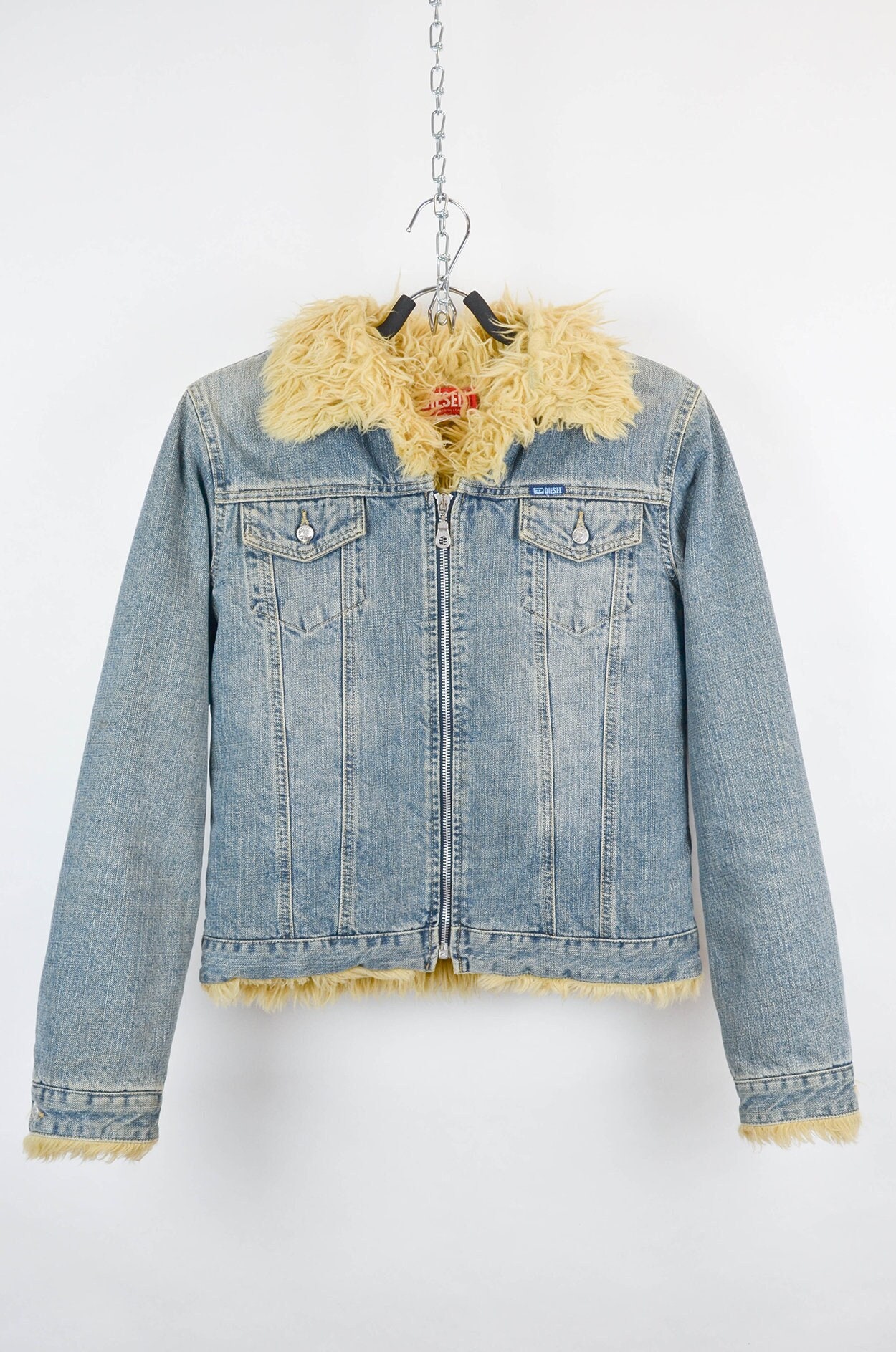 ジャケット・アウター 00s archive DIESEL faux fur military Y2K diesel fishnet detail fur hooded bomber jacket S OLIVE