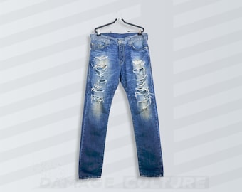 True Religion Distressed Jeans: Dean Relaxed Slashed Denim, Size 33