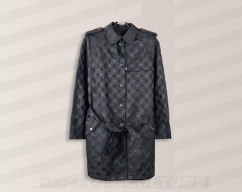 Salvatore Ferragamo Trench Coat – Black Gancini Jacquard Made in Italy Vintage Designer IT46 US12