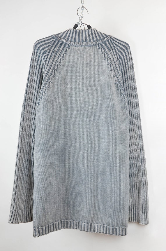 Vintage Diesel Knit Zip Sweater – Light Blue Logo Cardigan – Y2K