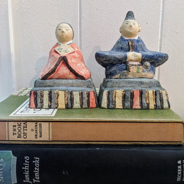 Vintage traditional Japanese hina matsuri festival pottery dolls