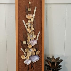 Vintage Shell Art | Mid Century Seashell Floral Wall Hanging, Coastal Boho Decor