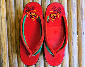 Japanese sandals vintage geta lacquer Asian elevated thong sandals for kimono