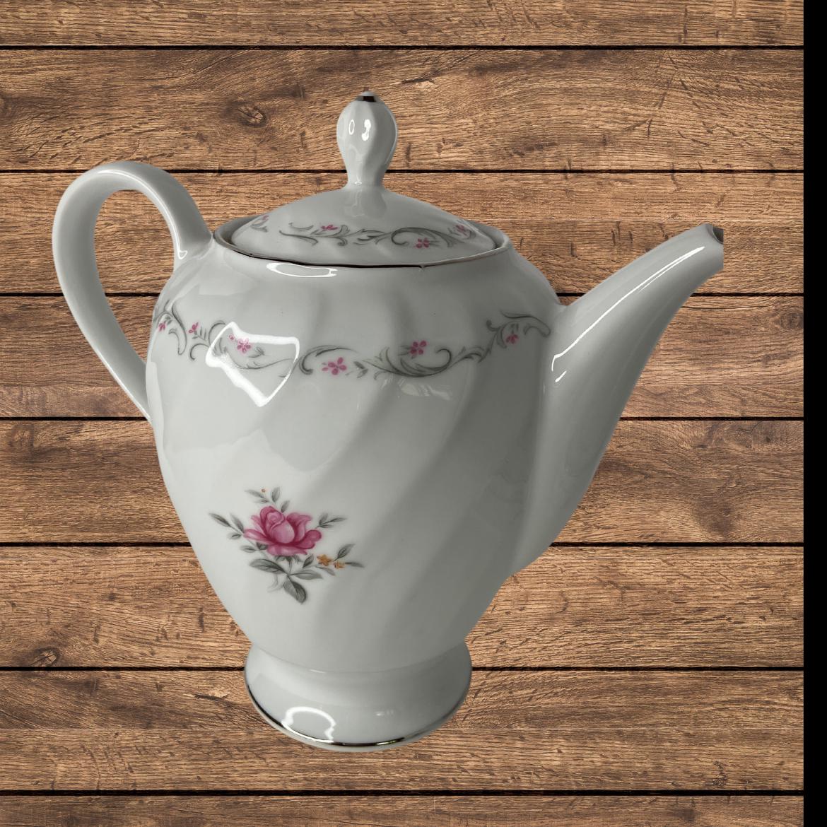 Vintage Teapot, Royal Swirl Pink Rose, Fine China Japan, Kitchen