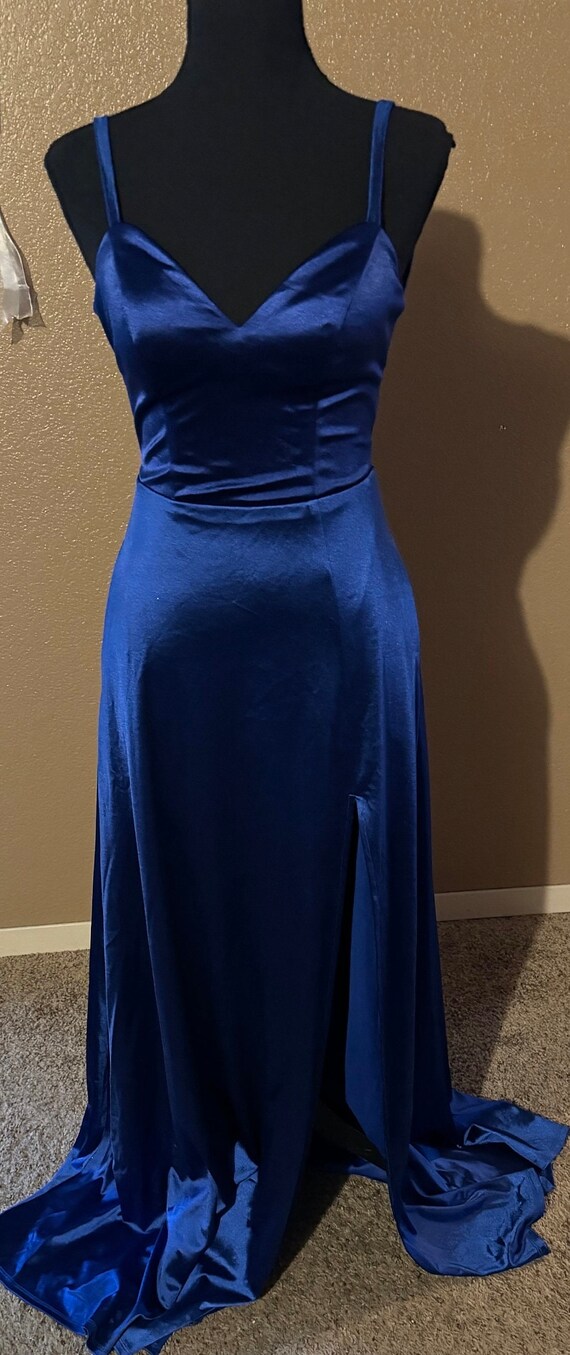 royal blue party dress Satin A-line Simple Long Dress, Royal Blue Prom Size:17.5