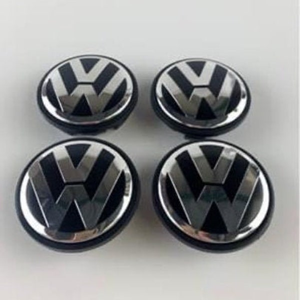 4 x VW Volkswagen Gesicht 65 mm Clip 56 mm Schwarz OEM Radnabendeckel-Emblem für VW Golf Jetta Passat