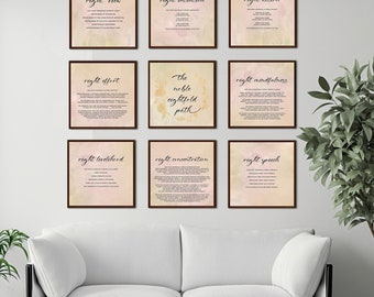 Noble Eightfold Path Art Print Set of 9 Digital Download, Sutta Scripture Art Print for Meditation Room Inspiration Spiritual Decor  八正道