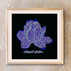 Heart Sutra with Blue Lotus Digital Download, Sutta Scripture Art, Buddhist Teachings Meditation Room Sacred Space Spiritual decor 心經