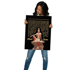 Heart Sutra with Guan Yin Statue Poster Art Print, Sutra Scripture Buddhist Teachings, Buddhist Meditation Room Spiritual Decor 觀音心經圖像