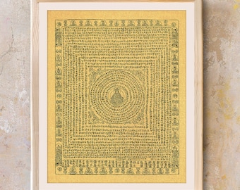 Shurangama Mantra Sanskrit Mandala Poster Vintage Print, Written