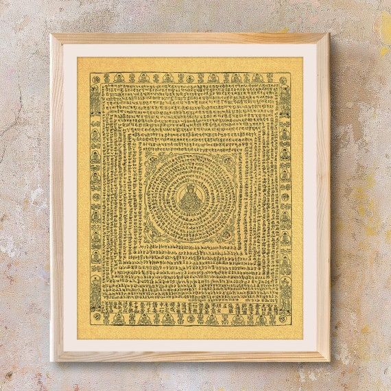 Shurangama Mantra Sanskrit Mandala Poster Vintage Print, Written