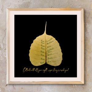 May include: A gold leaf with the words "Right Mindfulness", "Right Concentration", "Right Effort", "Right Livelihood", "Right Action", "Right Speech", "Right Resolve", and "Right View" written on it. The leaf is on a black background with the text "Cultivate with all your might, super strong is inside you!" written below it.