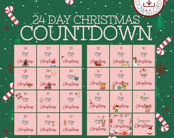 24 Day Christmas Countdown Cards, Christmas Download, Christmas ideas, elf countdown, kids Christmas, Christmas props, elf props, digital
