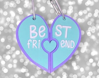 BFF keychain, acrylic best friend keyring, heart keychain, splittable keychain, Besties keychain, puzzle heart keychain, layered keyring