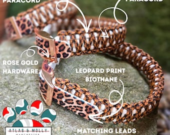 Paracord and Biothane Dog Collar – Durable, Handmade Outdoor Collar – Adjustable Sizes - Leopard
