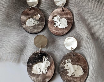Bunny mirror dangle earrings - multiple color options // marbled glitter + mirror acrylic with titanium posts