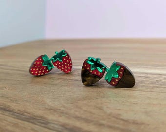 Chocolate-covered strawberry stud earrings // pearl + mirror acrylic with titanium posts