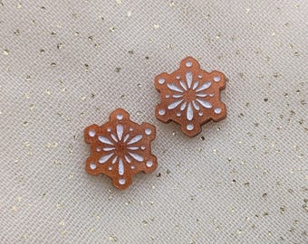 Gingerbread snowflake cookie stud earrings // shimmer acrylic with titanium posts