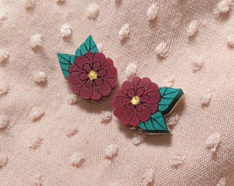 Red camillia flower stud earrings // shimmer acrylic with titanium posts