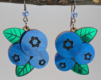 Blueberry dangle earrings // shimmer + mirror acrylic with titanium earwires