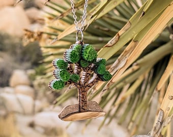 Joshua tree pendant necklace // pearl acrylic + real stone veneer