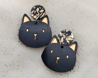 Glam cat dangle earrings // glitter + mirror acrylic with titanium posts