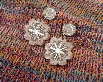 Snowflake dangle earrings // pearl + mirror acrylic with titanium posts