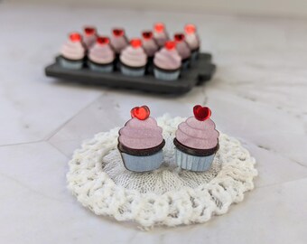 Cupcake stud earrings // shimmer + mirror acrylic with titanium posts