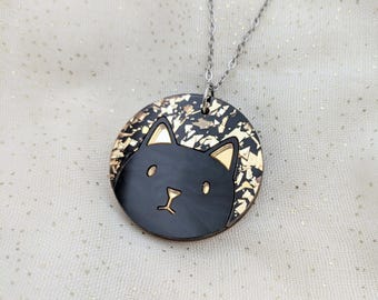Glam cat pendant necklace // glitter + mirror acrylic with stainless steel chain