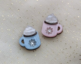 Hot chocolate stud earrings // shimmer + mirror acrylic with titanium posts
