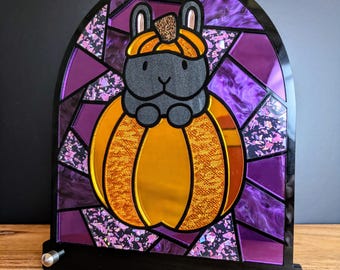 Pumpkin bunny mosaic tabletop art // pearl + mirror acrylic