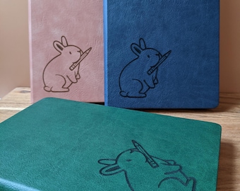 Vegan leather hardcover bunny notebook journal // A5 lined