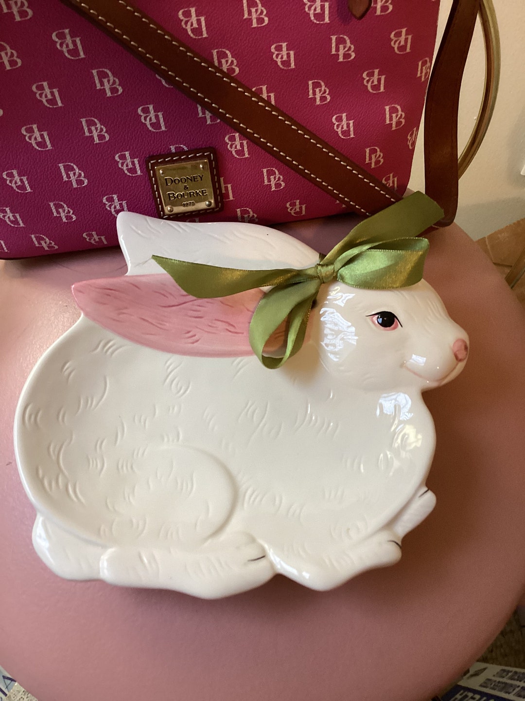 Ceramic Pink Bunny Bow Plate for Easter Decorative or Serving - Etsy
