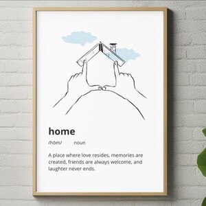 Cartaz de definição de casa, presente de inauguração de casa, arte de parede de decoração de casa para sala de estar, comprador de casa pela primeira vez, nossa primeira casa, placa de boas-vindas da casa