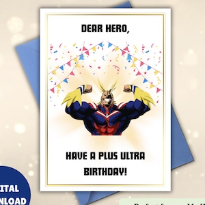All Might Geburtstagskarte, My Hero Academia Geburtstagskarte, Plus Ultra Geburtstag, Anime Geburtstagskarte, Anime Karte für Freund, MHA Geburtstagsgeschenk