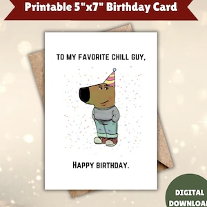 Cartão de aniversário Chill Guy, cartão de aniversário engraçado com meme, cartão de aniversário para ele, presente de aniversário para namorado, cartão para impressão digital para download