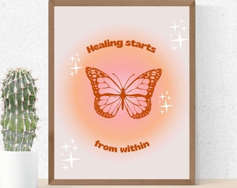 La sanación empieza desde dentro, Era de la Chica Sanadora, Póster de la Mariposa de Autotransformación, Autoayuda, Póster con Cita Motivacional, Afirmaciones Diarias