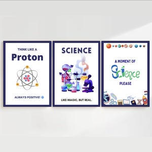 Set of 3 Science Classroom Posters, Funny Science Class Posters, Science Posters Biophysics, Science Class Decorations, Funny Science Puns