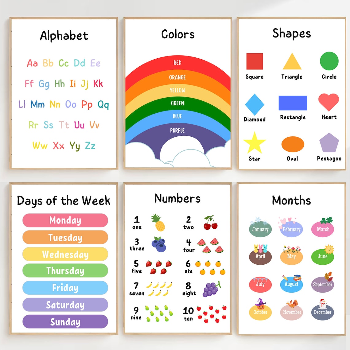 Set of 6 Educational Posters for Toddlers, Baby Learning Posters ...