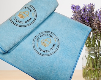 Custom Microfiber Cleaning Cloth; Personalized Embroidered Towels. Customized w/ Your Text or Logo! Superior Housekeeping Business Promotion