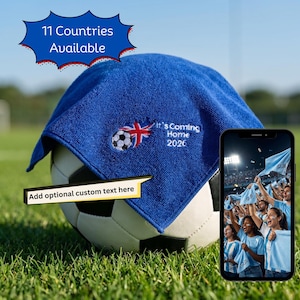 Embroidered England "It's Coming Home" Soccer Football Rally Sweat Towel for 2026 FIFA World Cup Fan Gift for Stadium Event or Watch Party