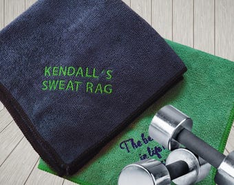 Personalized Gym Towel Shammy Gift Idea | Custom Fitness Microfiber Embroidered with Name | Sweat Wicking Cloth or Gym Bag Accessory