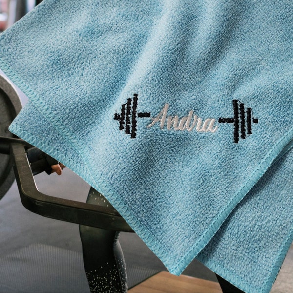 3 Custom Embroidered Microfiber Gym Towels; Personalized Workout Cloths for Yoga, Fitness, Weight Lifting. Soft, Dries Fast, Absorbent