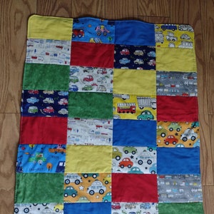 Baby/Toddler Colorful Quilt with cars, trucks and trains...29&quot;x35&quot;
